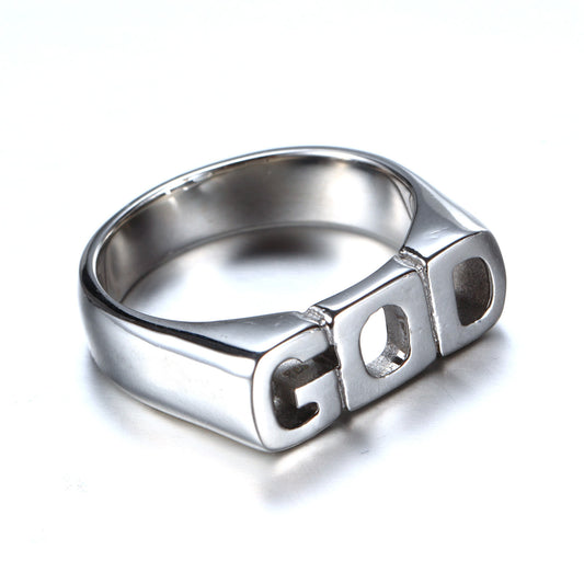 Stainless Steel Men’s Ring - GOD Word Engraved