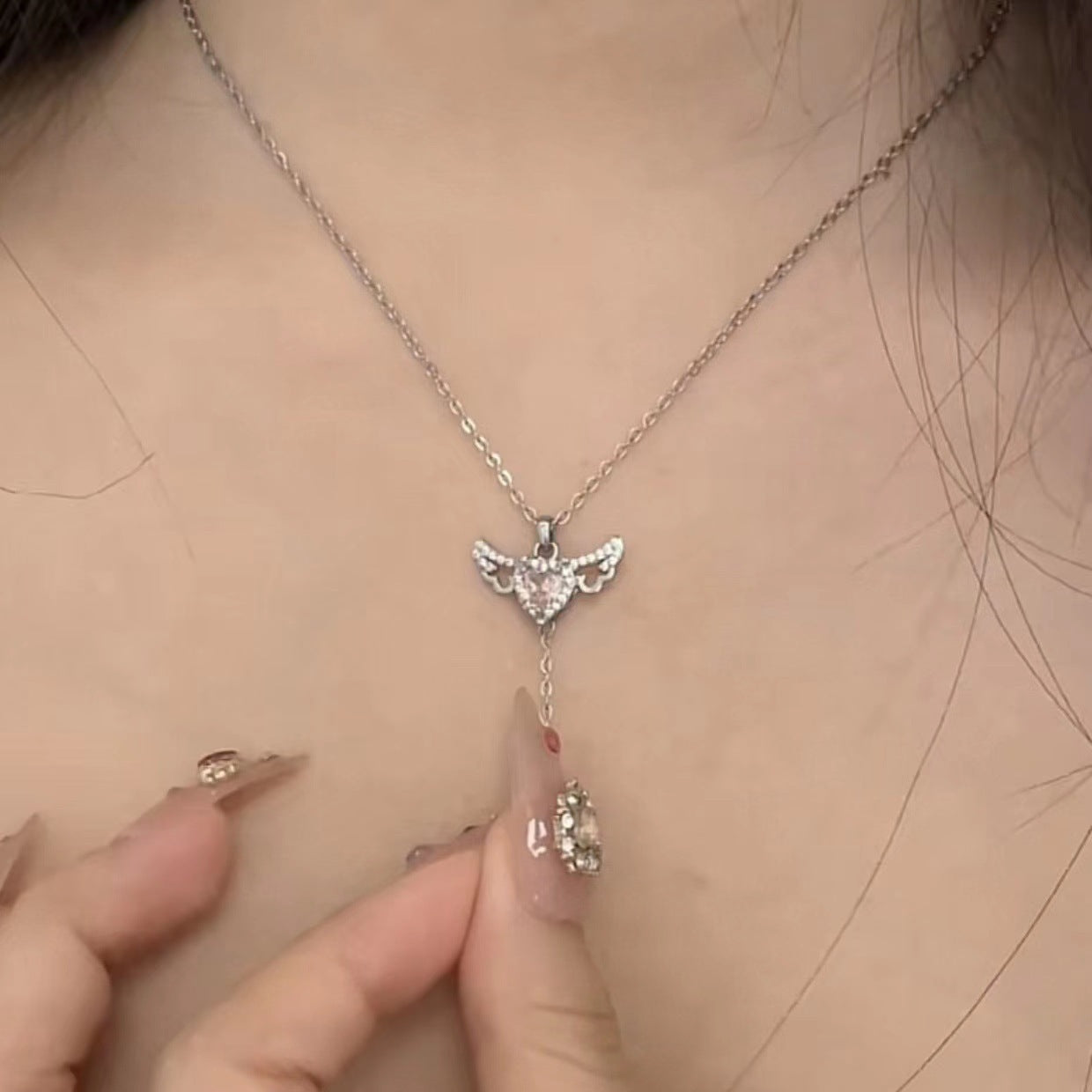 Gift of Love: Angel Wings Tassel Necklace with Crystal Chain