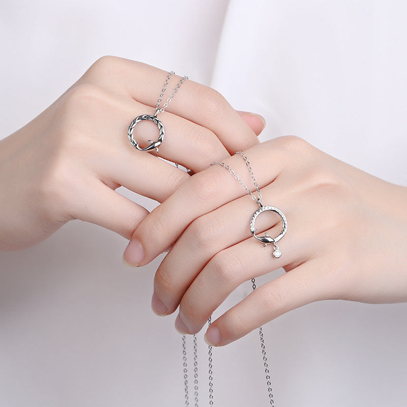 Couple Dolphin Shape Pendant Necklace