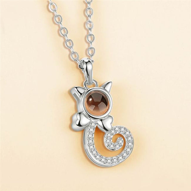 Cat Shape Customized Photo Necklace