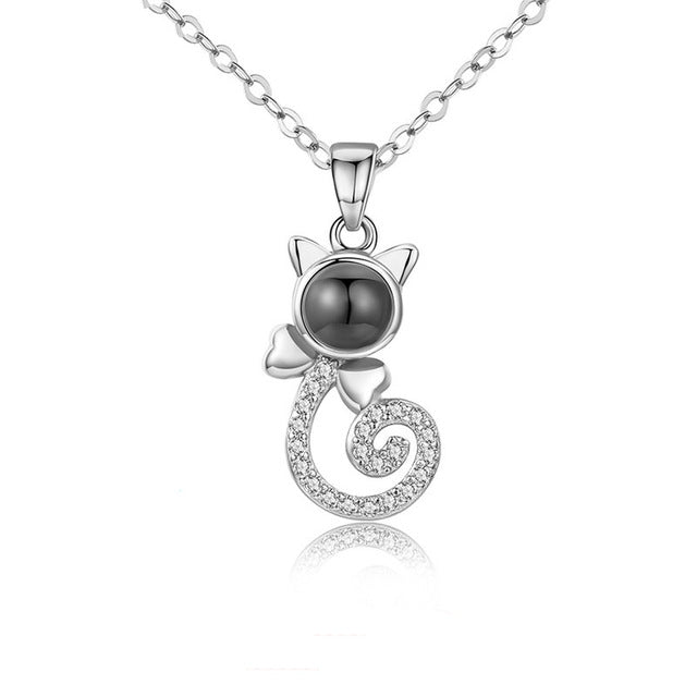 Cat Shape Customized Photo Necklace