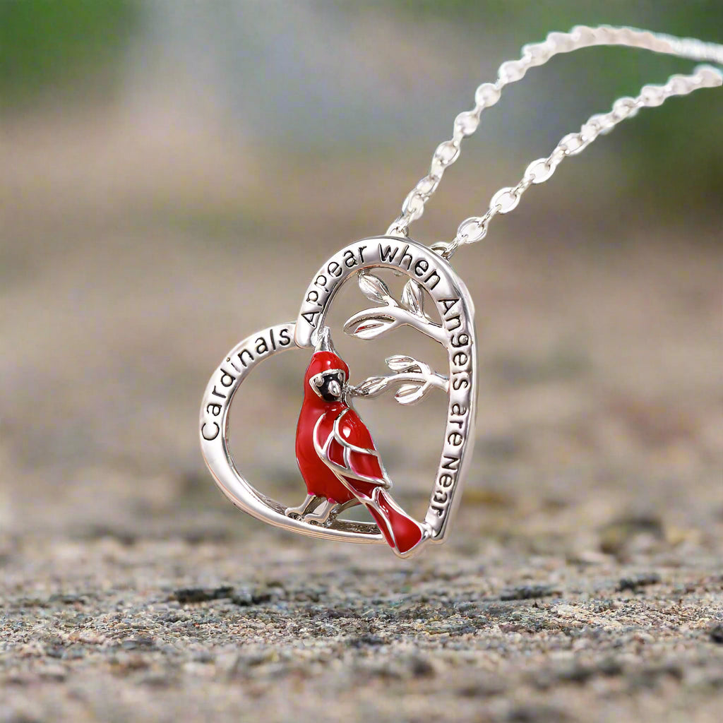 Bird Cardinal Heart Necklace