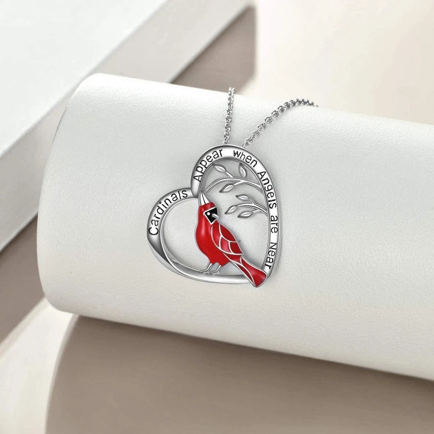 Bird Cardinal Heart Necklace
