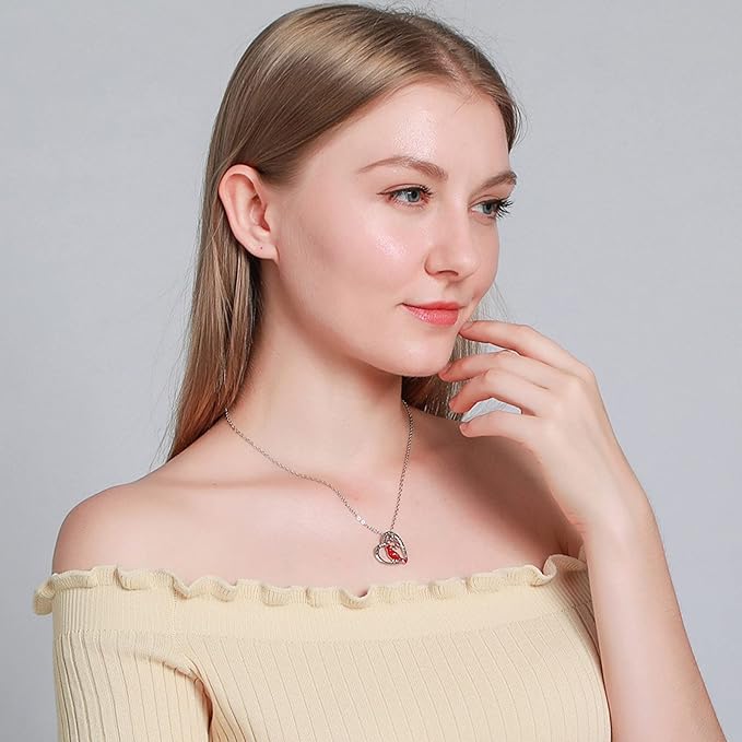 Bird Cardinal Heart Necklace