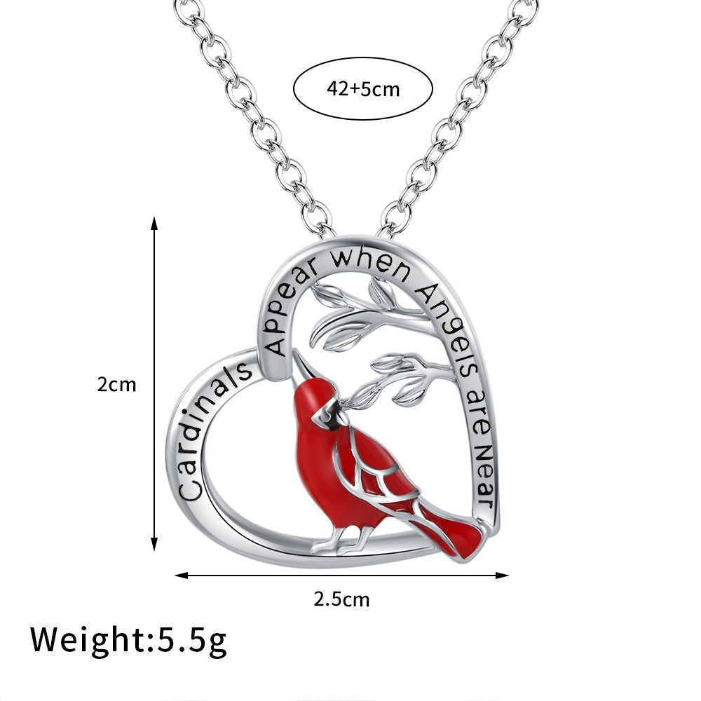 Bird Cardinal Heart Necklace
