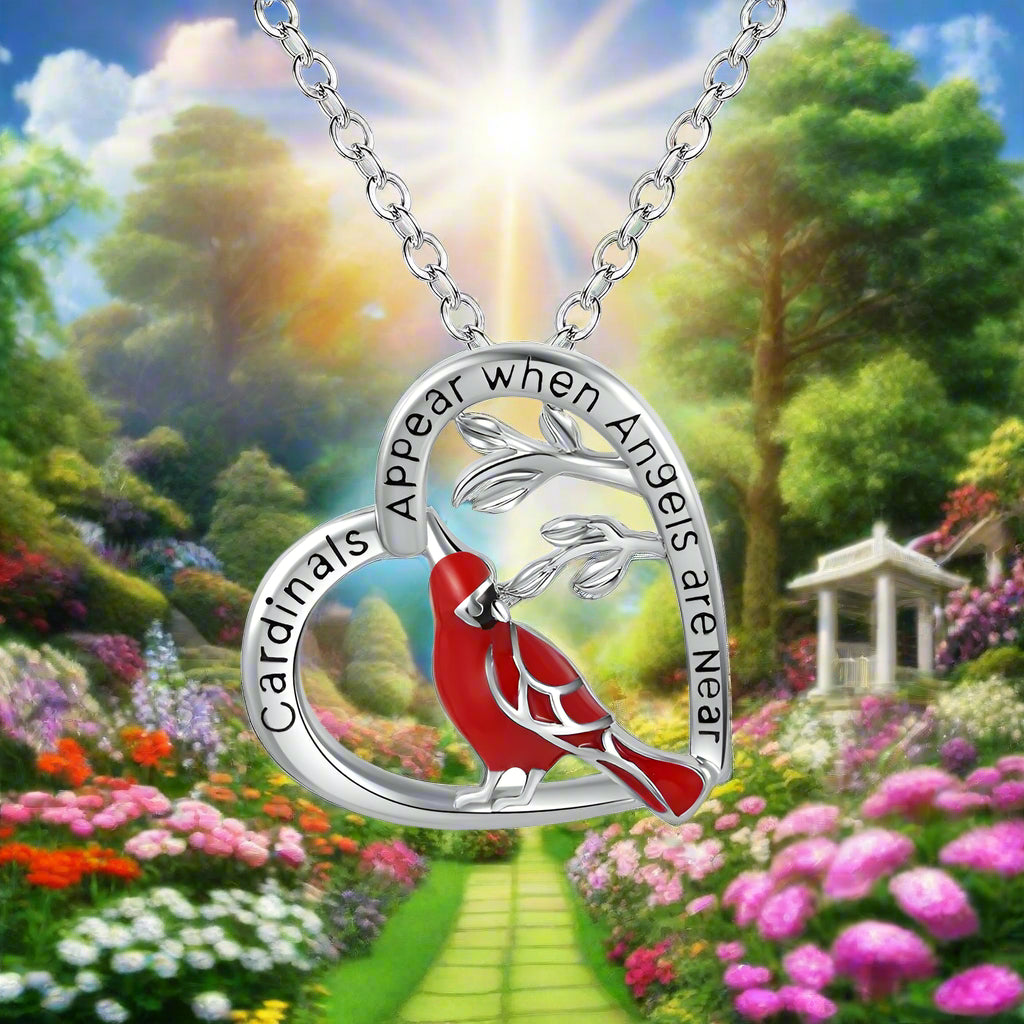 Bird Cardinal Heart Necklace