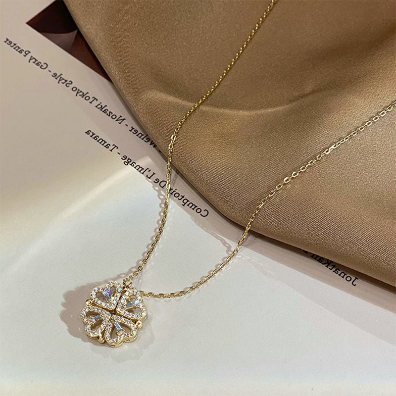 Magnetic Folding Heart Clover Necklace