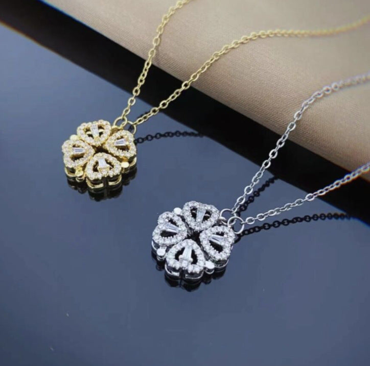 Magnetic Folding Heart Clover Necklace
