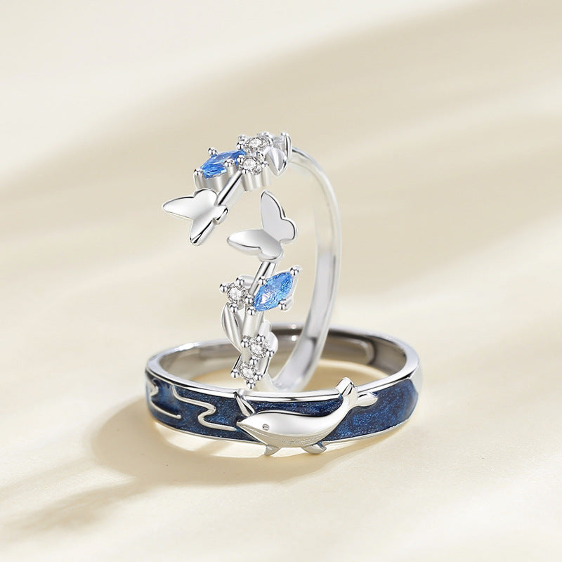 Whale Butterfly Shaped Couple Ring