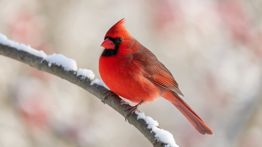 A red cardinal on a snowy branch