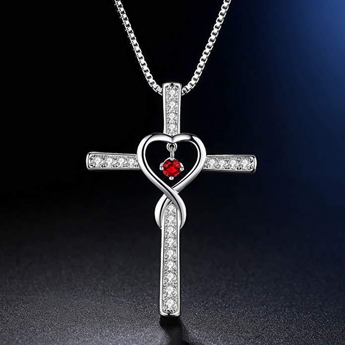 Faith Cross Birthstone Pendant Necklace - Gold-Plated