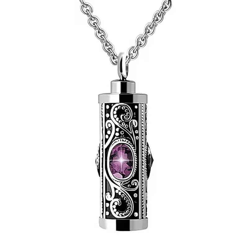 Birthstone Memorial Pendant Necklace - Openable, Stainless Steel