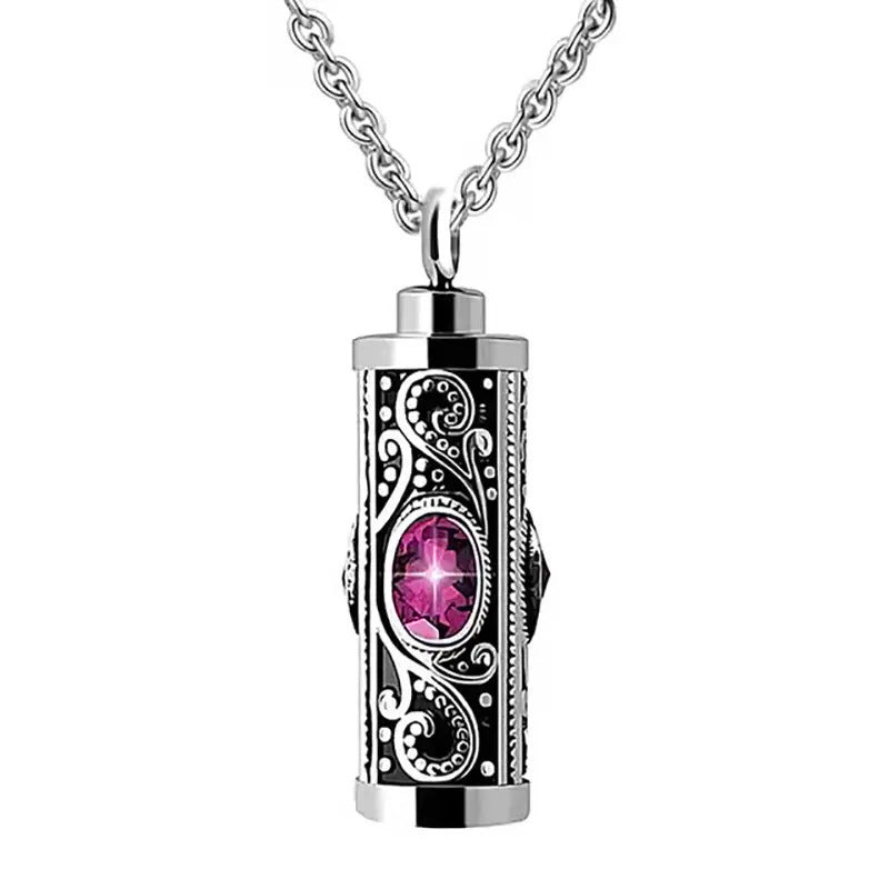 Birthstone Memorial Pendant Necklace - Openable, Stainless Steel