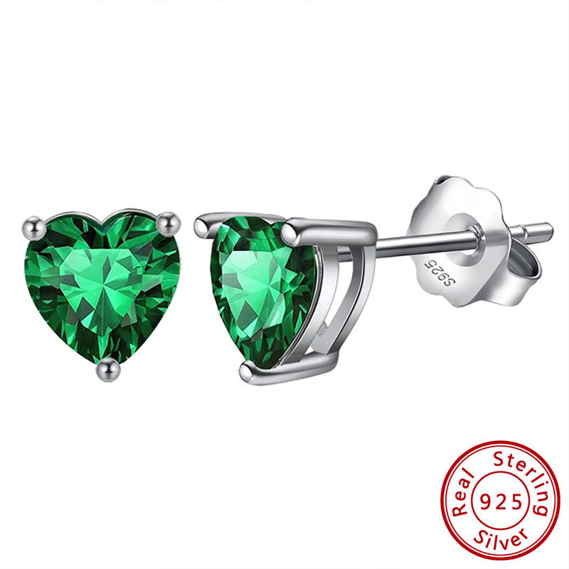Heart Birthstone Stud Earrings - Zircon in Silver