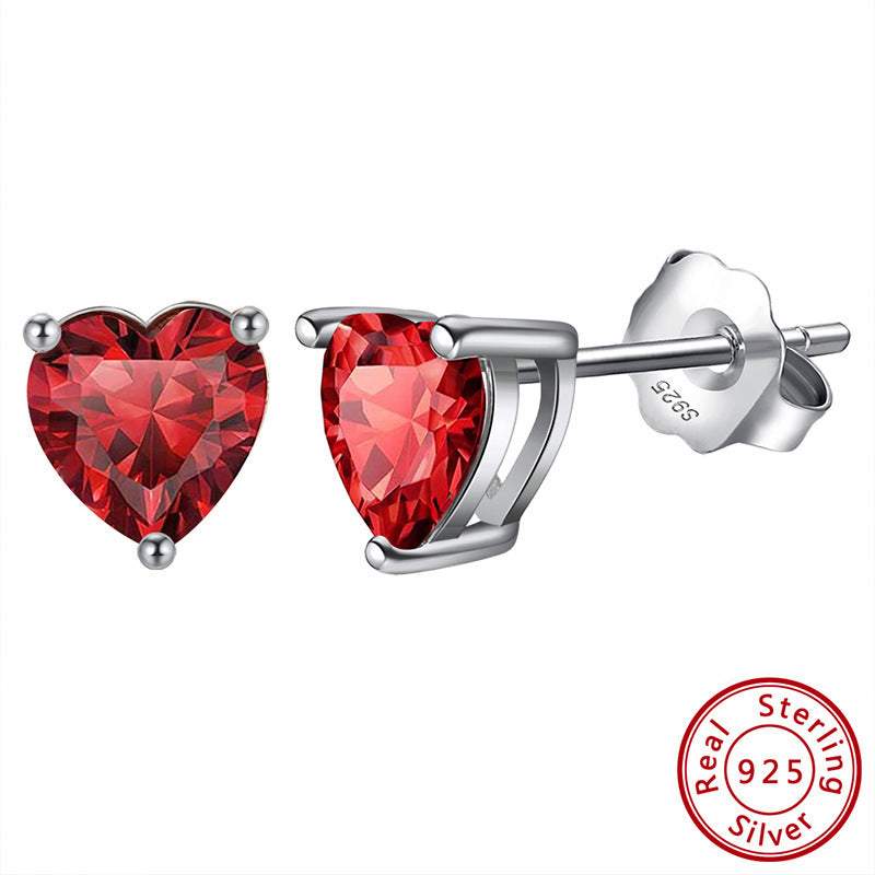 Heart Birthstone Stud Earrings - Zircon in Silver