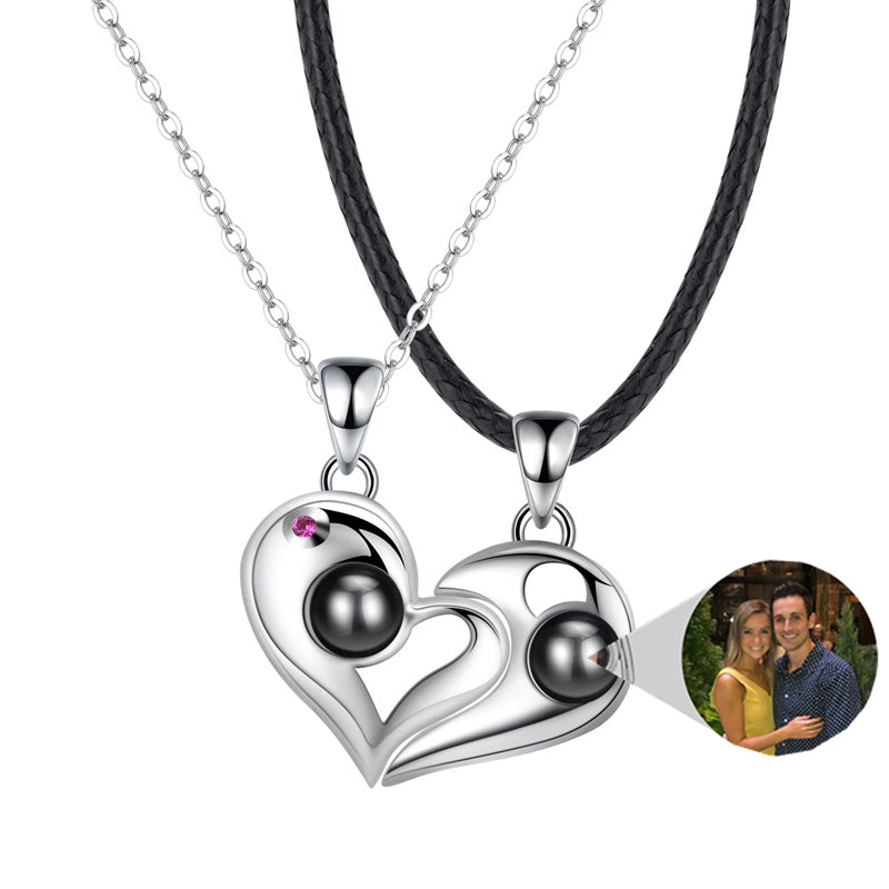 Couple Heart Necklace with Picture Inside