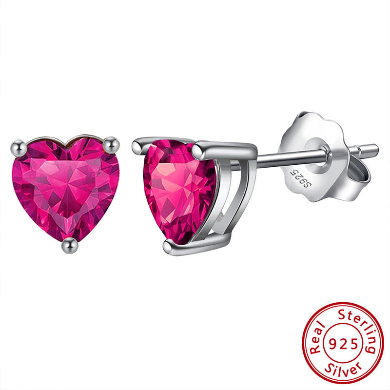 Heart Birthstone Stud Earrings - Zircon in Silver