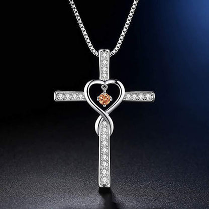 Faith Cross Birthstone Pendant Necklace - Gold-Plated
