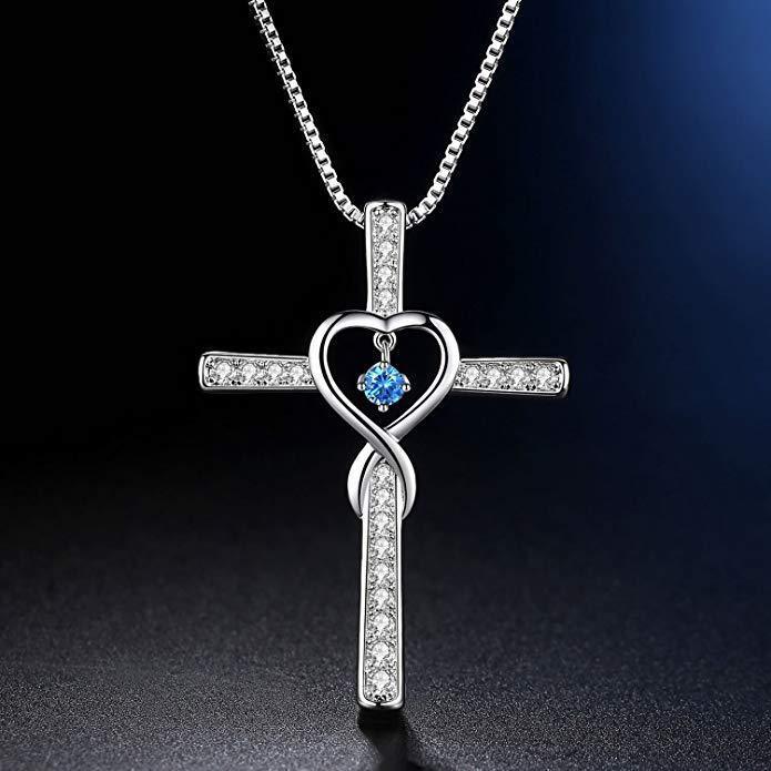 Faith Cross Birthstone Pendant Necklace - Gold-Plated