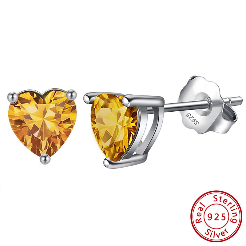 Heart Birthstone Stud Earrings - Zircon in Silver