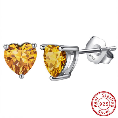 Heart Birthstone Stud Earrings - Zircon in Silver
