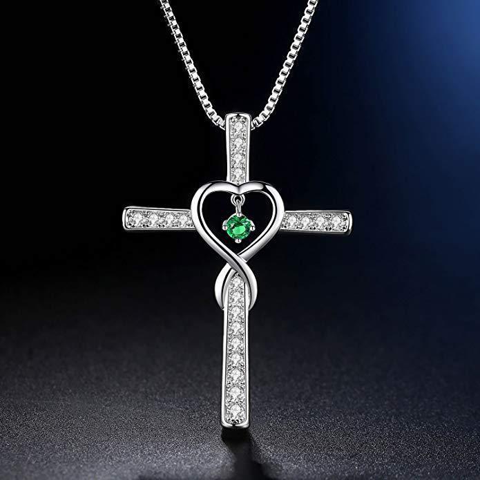 Faith Cross Birthstone Pendant Necklace - Gold-Plated