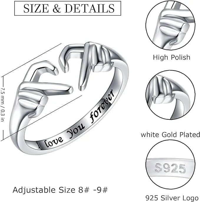 925 Silver Adjustable Finger Heart Claddagh Ring