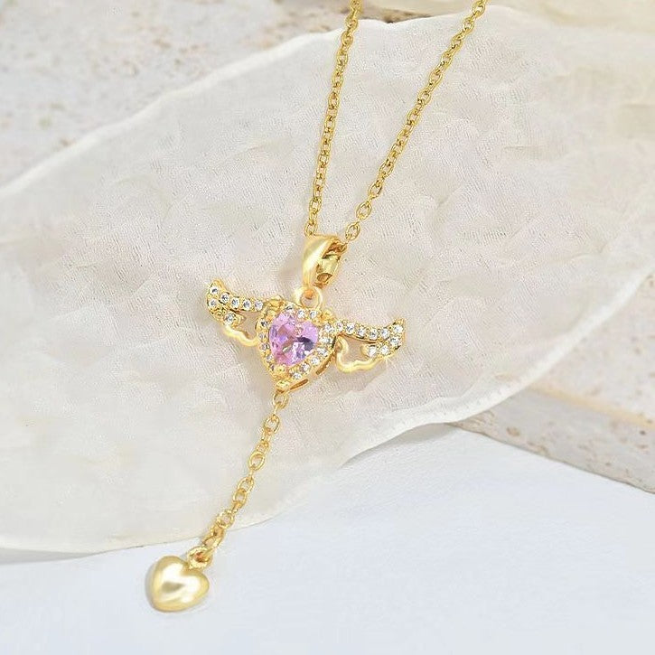 Gift of Love: Angel Wings Tassel Necklace with Crystal Chain