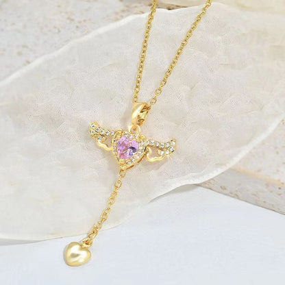 Gift of Love: Angel Wings Tassel Necklace with Crystal Chain
