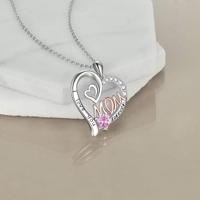 Heart Birthstone Necklace for Mom