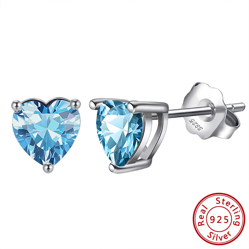 Heart Birthstone Stud Earrings - Zircon in Silver