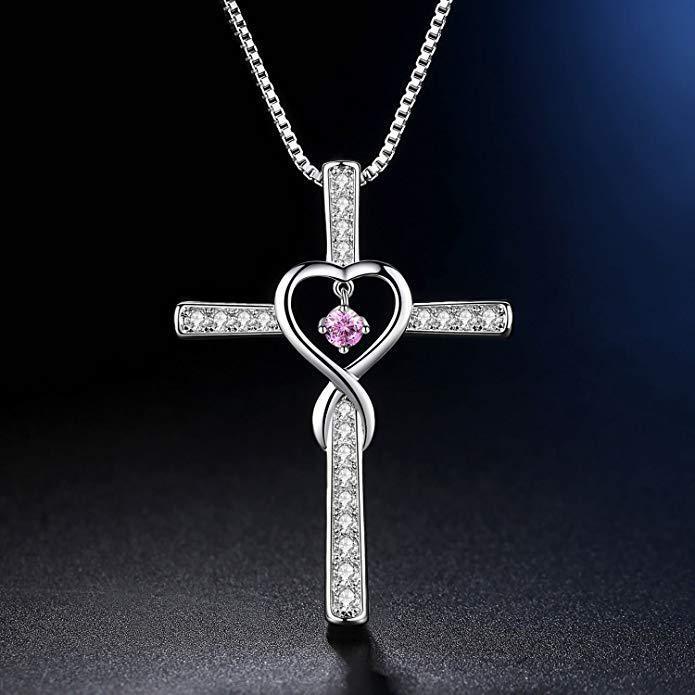 Faith Cross Birthstone Pendant Necklace - Gold-Plated