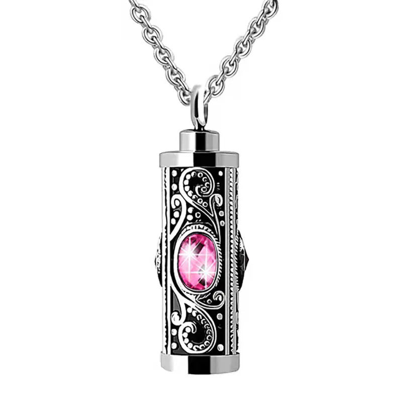 Birthstone Memorial Pendant Necklace - Openable, Stainless Steel