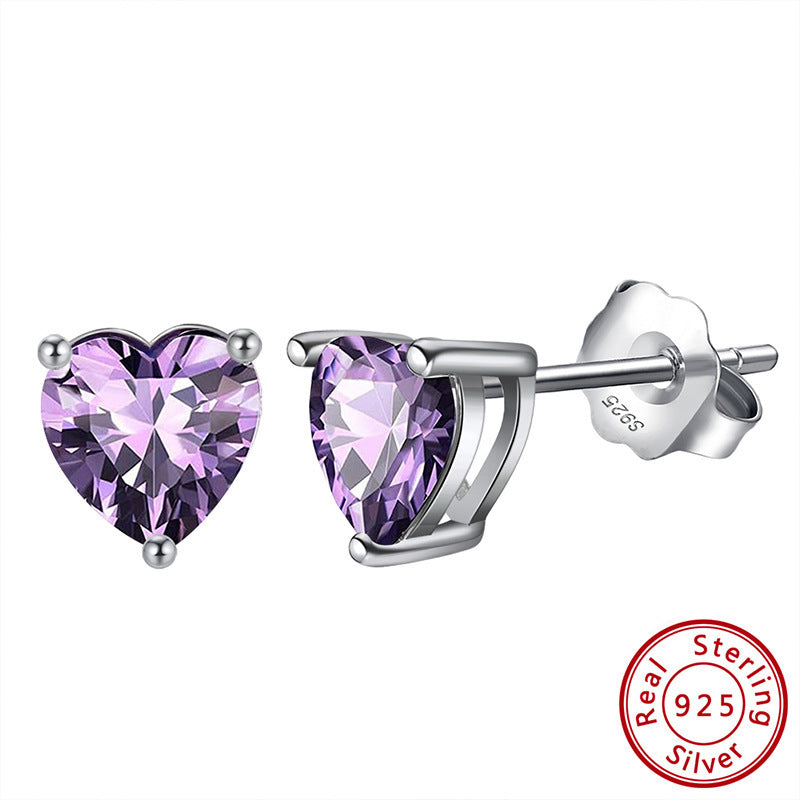 Heart Birthstone Stud Earrings - Zircon in Silver
