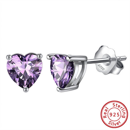 Heart Birthstone Stud Earrings - Zircon in Silver