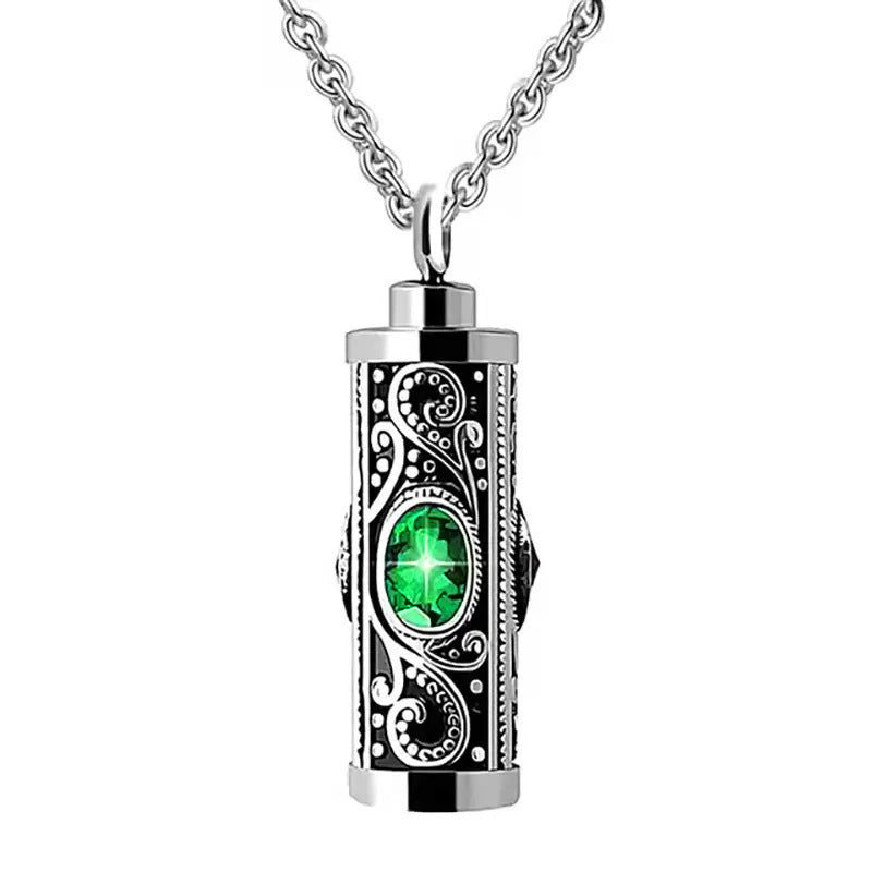 Birthstone Memorial Pendant Necklace - Openable, Stainless Steel