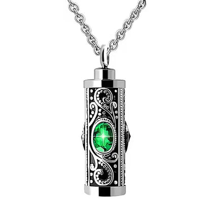 Birthstone Memorial Pendant Necklace - Openable, Stainless Steel