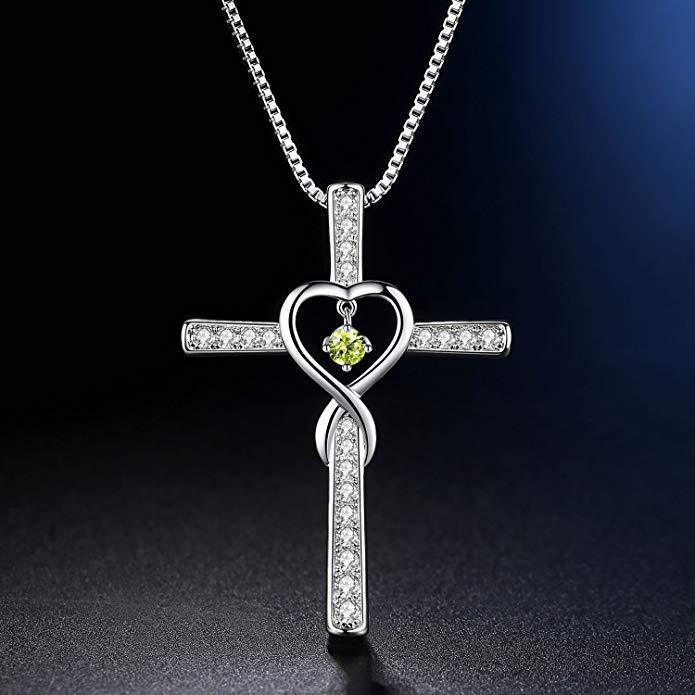 Faith cross birthstone necklace colour options