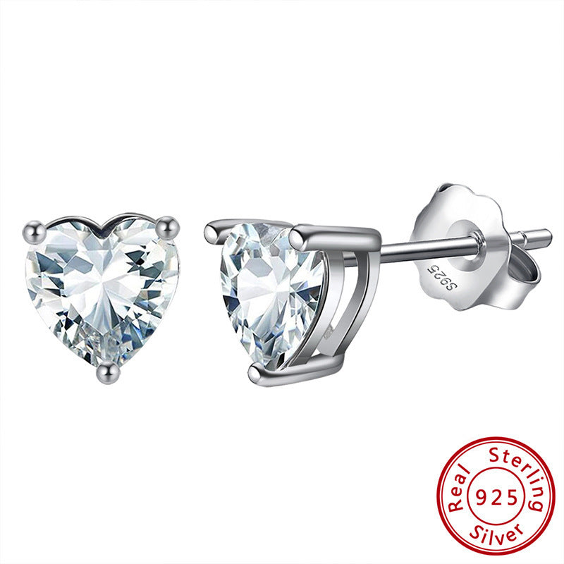 Heart Birthstone Stud Earrings - Zircon in Silver