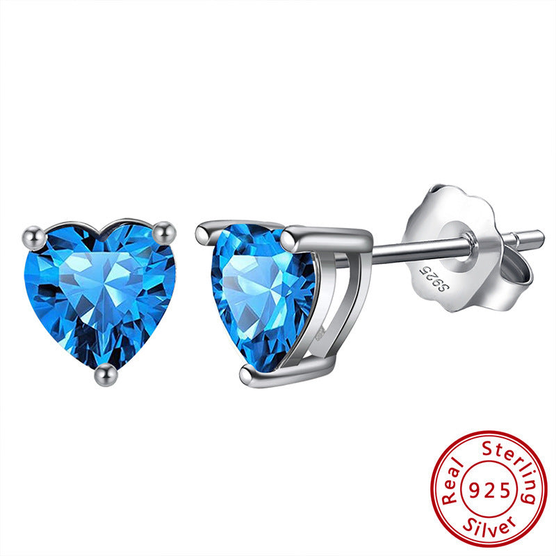 Heart Birthstone Stud Earrings - Zircon in Silver