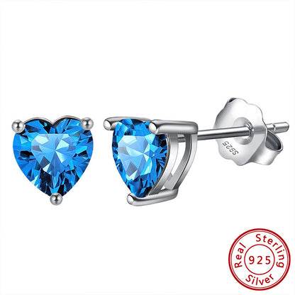 Heart Birthstone Stud Earrings - Zircon in Silver
