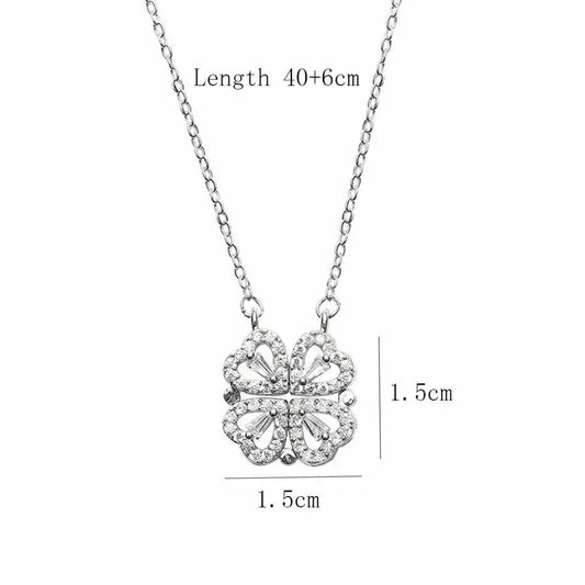 Magnetic Folding Heart Clover Necklace