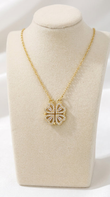 Magnetic Folding Heart Clover Necklace