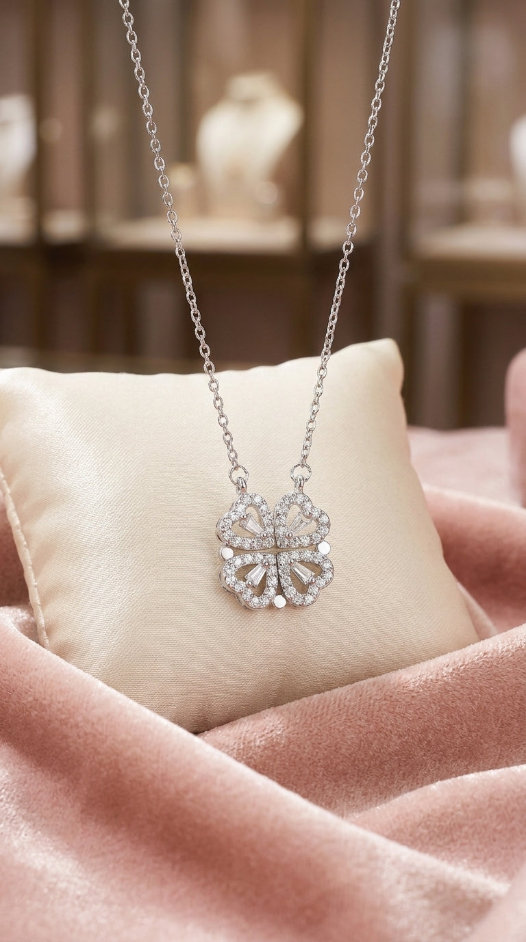 Magnetic Folding Heart Clover Necklace