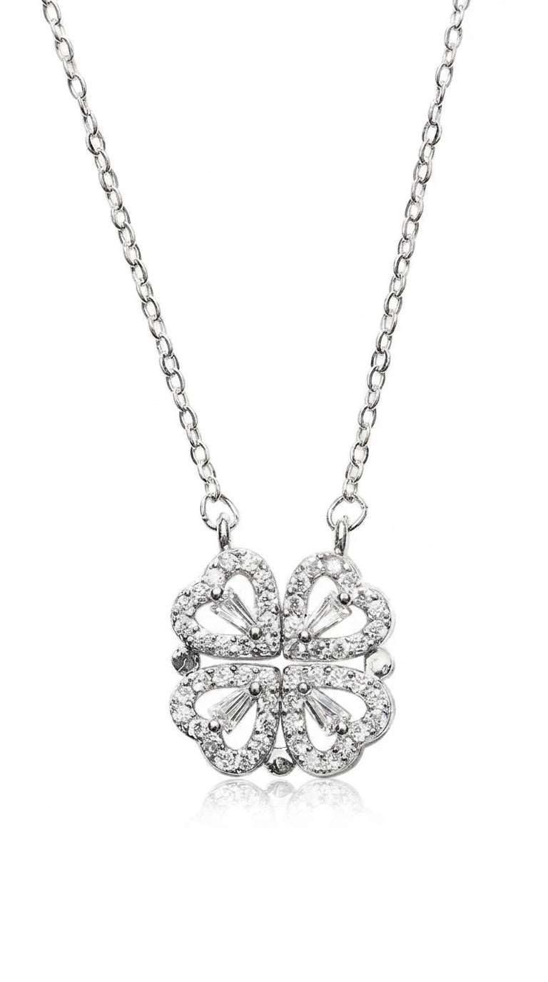 Magnetic Folding Heart Clover Necklace