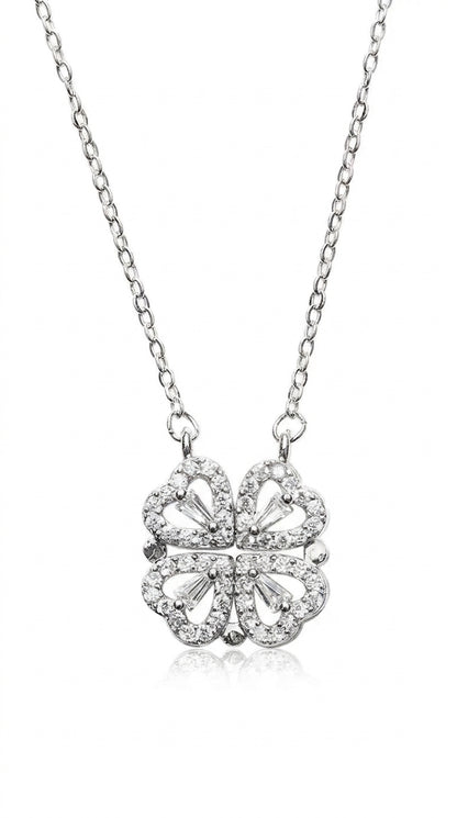 Magnetic Folding Heart Clover Necklace