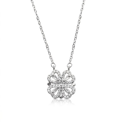 Magnetic Folding Heart Clover Necklace