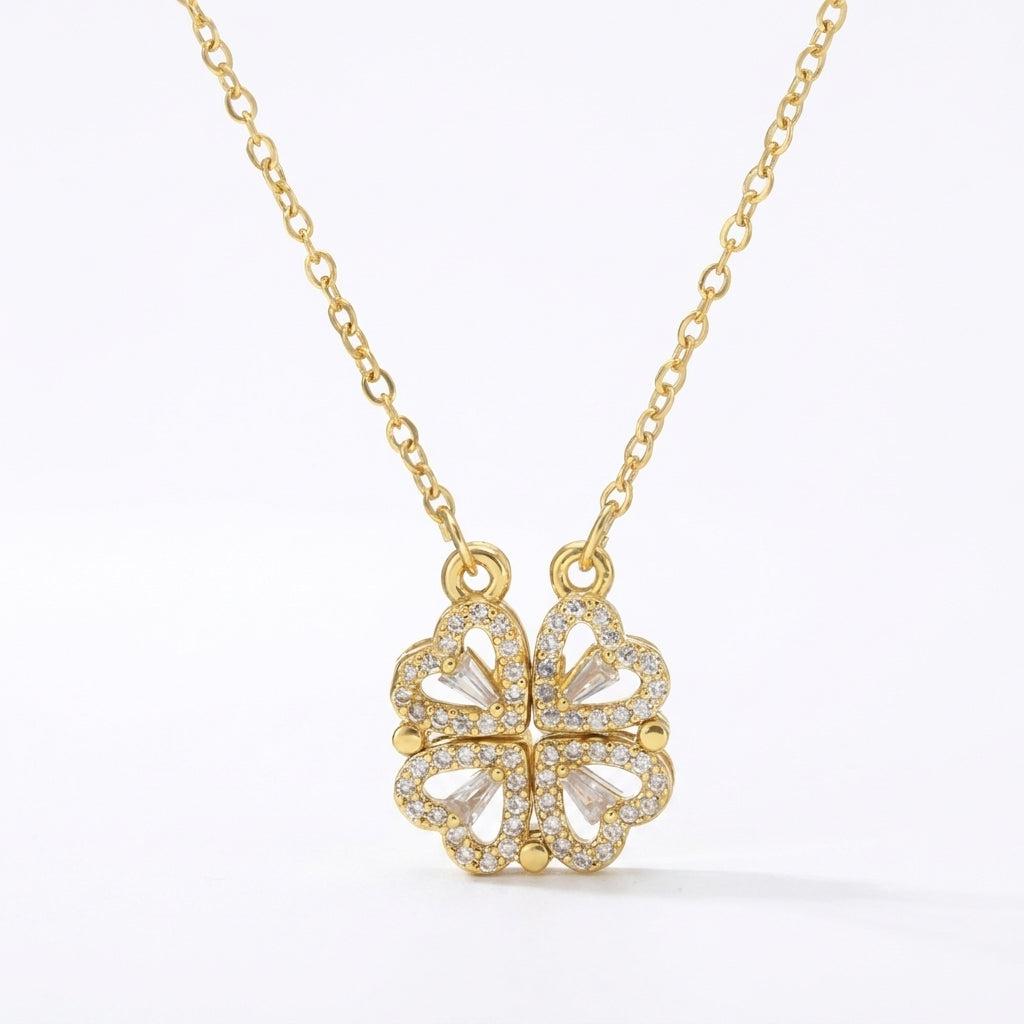 Magnetic Folding Heart Clover Necklace