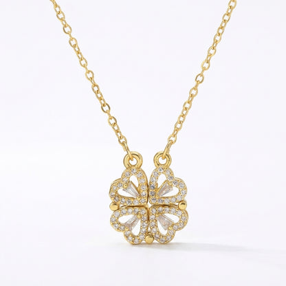 Magnetic Folding Heart Clover Necklace