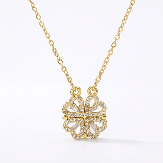 Four leaf clover necklace with heart-shaped leaves on a fine chain